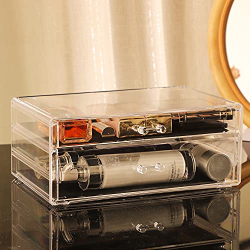 Cq Acrylic Storage Desk Box with 3 Drawers, Plastic Makeup Organizer X605022