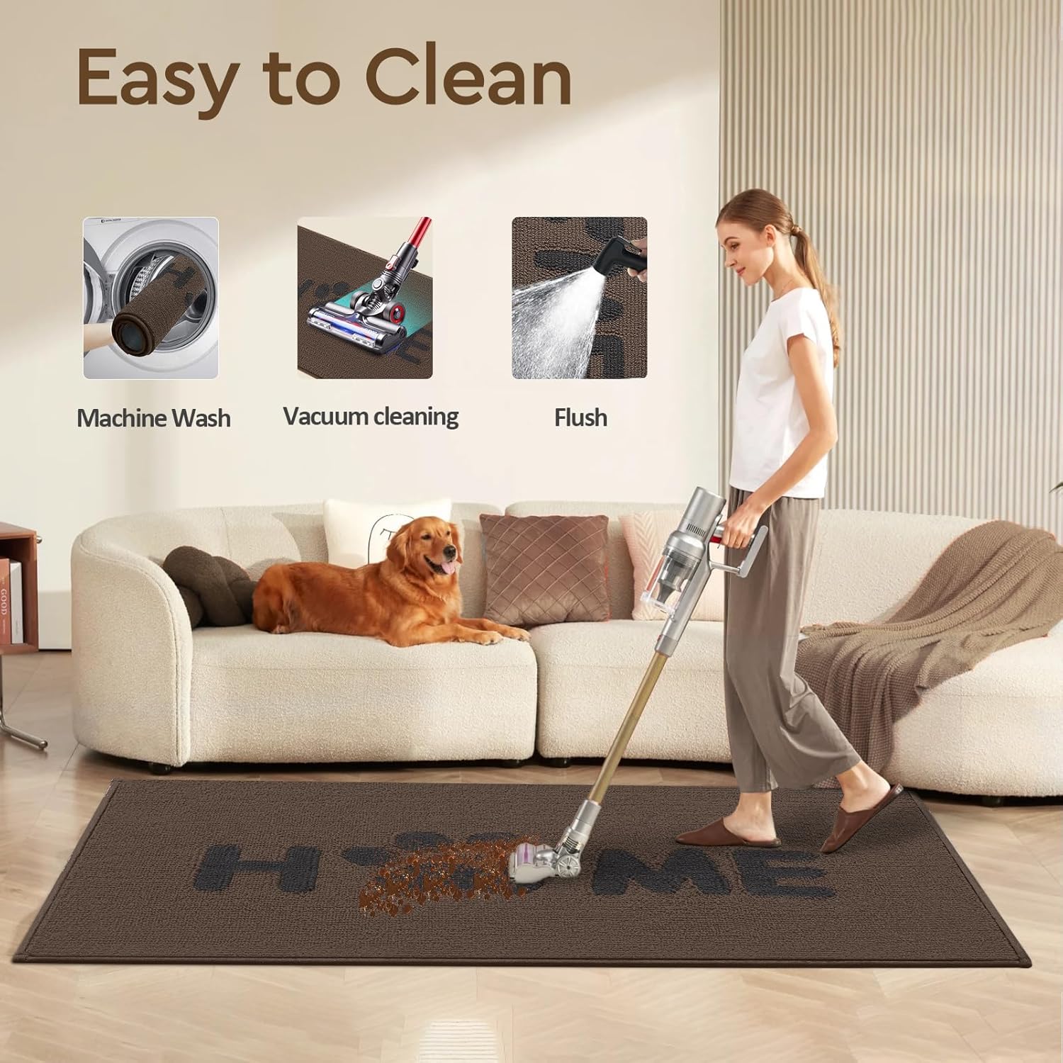 Door Mat Indoor Non Slip Absorbent Entryway Rug 20"x32" Brown L864