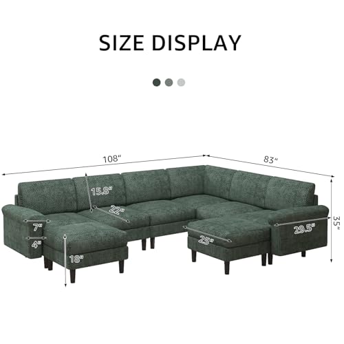 Cpintltr Convertible U Shaped Sectional Sofa with Sleepable Armrests, Grey C940804