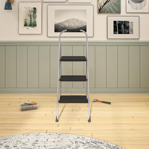 Cosco 11408PBL1E Three Big Folding Step Stool with Rubber Hand Grip, Platinum and OXO Good Grips Large Salad Spinner A5099