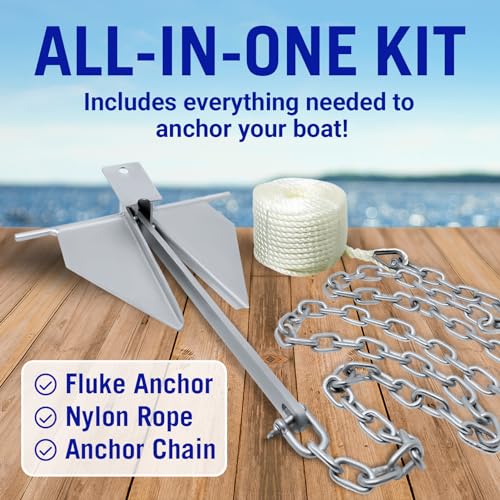 Heavy Boat Anchor Kit with Chain and Rope Set for Pontoon, Fishing, Sail W131