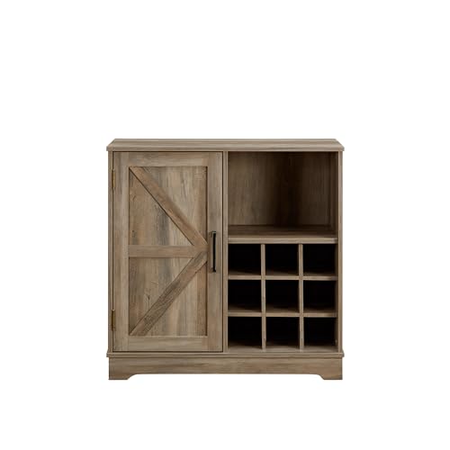 Farmhouse Coffee Bar Cabinet Bar Cabinet with Wine Rack Barn Door Buffet Sideboard Cabinet with Drawer, Adjustable Storage Shelves, Wooden Cabinet for Kitchen, Living Room, Dining Room (Gray Wash)