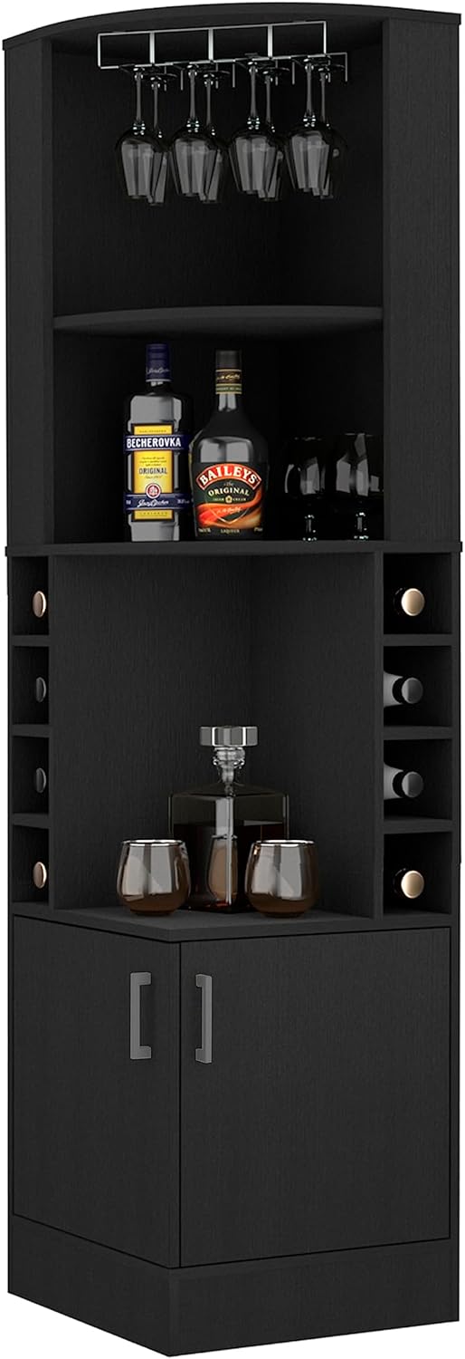71 Inch Tall Corner Bar Wine Cabinet with Storage, Black Wengue Finish P837720