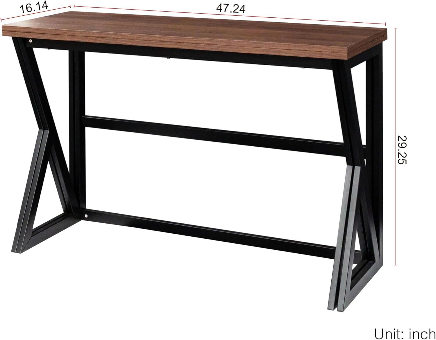 Extendable Drop Leaf High Table, Wood Folding Dining Desk, Walnut Brown C6002