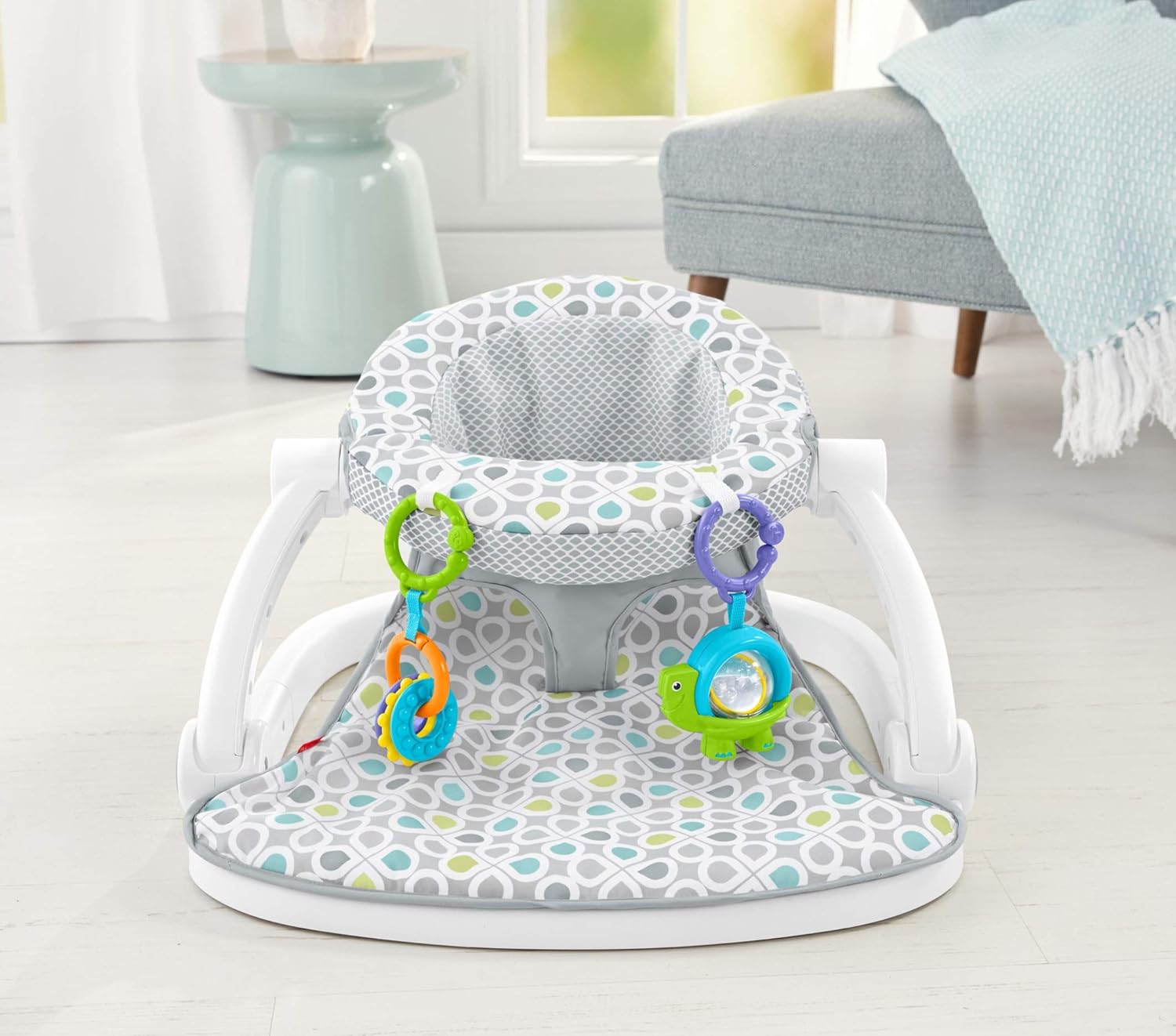 Fisher-Price Portable Baby Chair Sit-Me-Up Floor Seat with Developmental Toys, Honeydew Drop D976