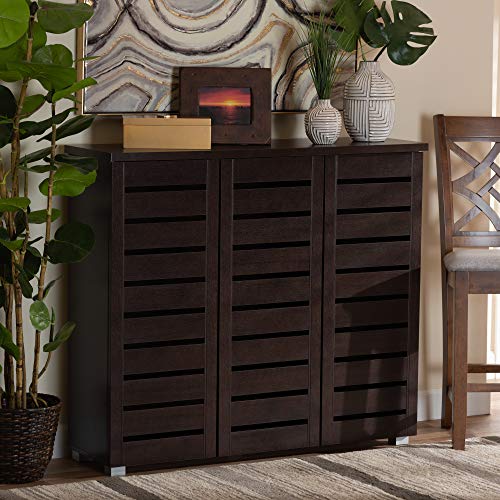 Baxton Studio Adalwin 3-Door Shoe Storage Cabinet, Dark Brown D4034