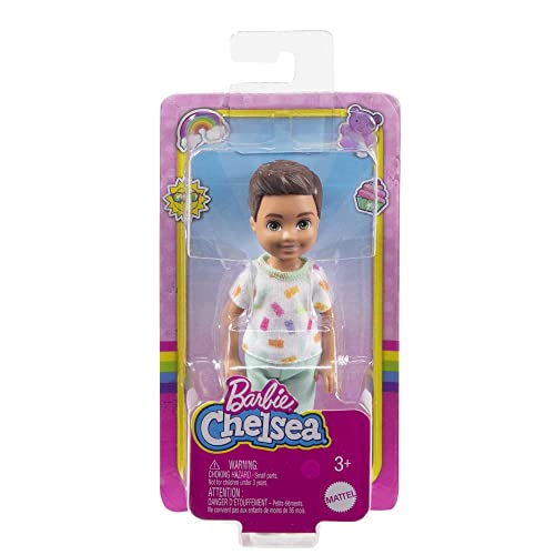 Barbie Chelsea Doll with Long Blonde Hair & Blue Eyes in Purple Flowered Dress A7335