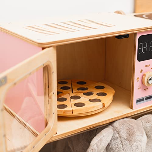 Wooden Kids Microwave Oven Montessori Toy for Toddler Play Kitchen Natural Wood Nursery Decor (Dark Walnut) J582
