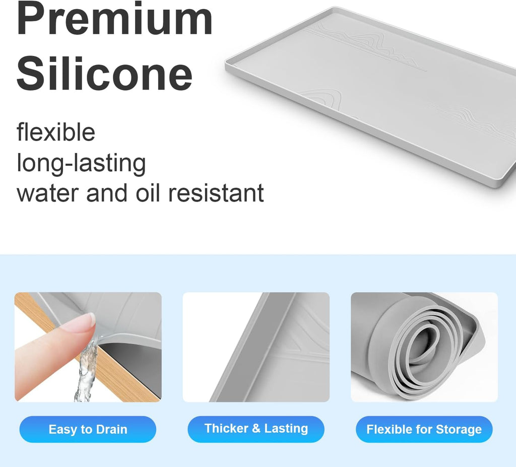 Under Sink Mat 22x19, Silicone with Lip, Waterproof, Light Grey Q30370