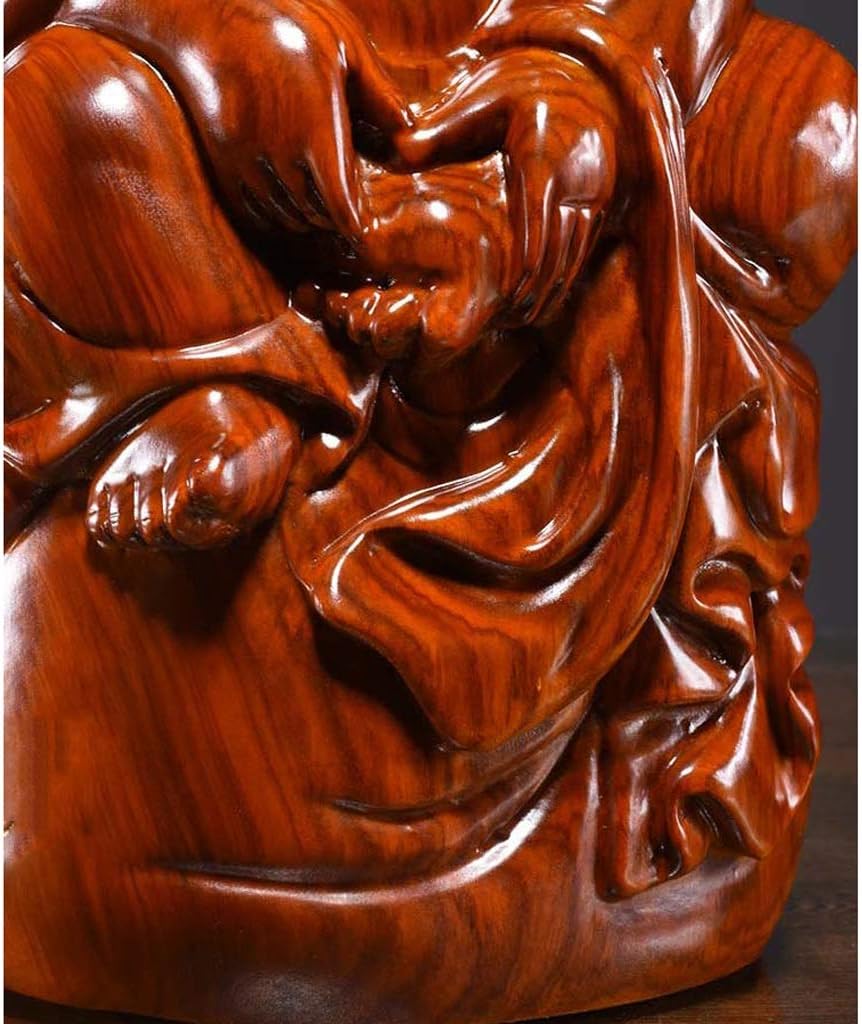 Buddha Statue Huanghuali Wood Carving Maitreya Buddha Solid Wood Home Craft 7.88 Inches B389776