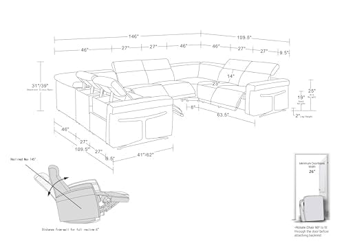 Riccardo 8-Piece Italian Leather U-Shaped Sectional Couch with Power Reclining Seats, Dark Grey G909366