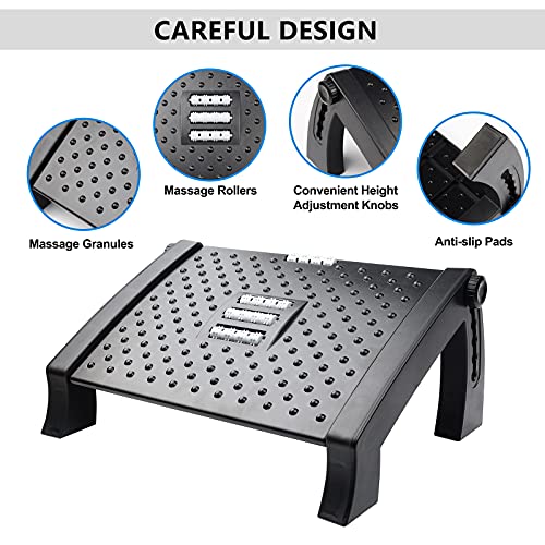 Adjustable Foot Rest for Under Desk, Ergonomic Foot Stool with Massage Rollers R2079
