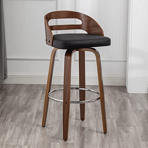 Bar Stools Set of 2, Swivel Low Back, Wood Frame with Cushion Seat, 24.6-Inch M238