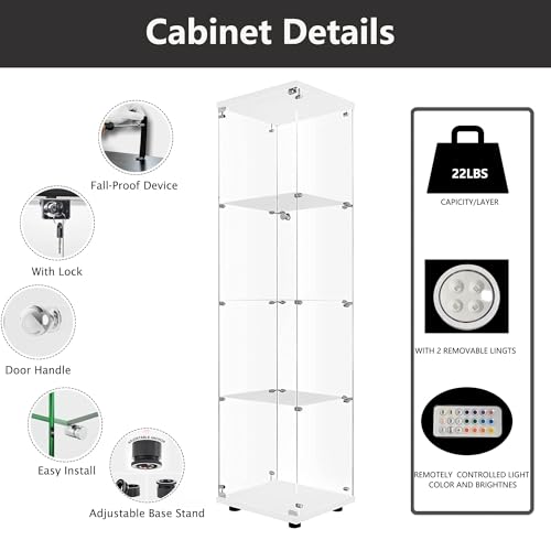 4-Tier Glass Display Cabinet with Metal Lock, Tempered Glass Curio Cabinet S722182