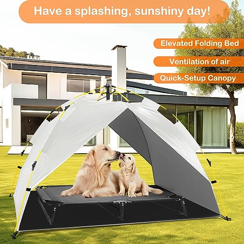 Elevated Raised Dog Bed Cot with Canopy Shade Tent & Bolster, Portable Indoor Outdoor for Small Medium Dogs T5918