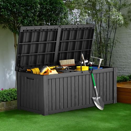150 Gallon Outdoor Resin Deck Box Storage, Lockable & Waterproof, Brown J5201