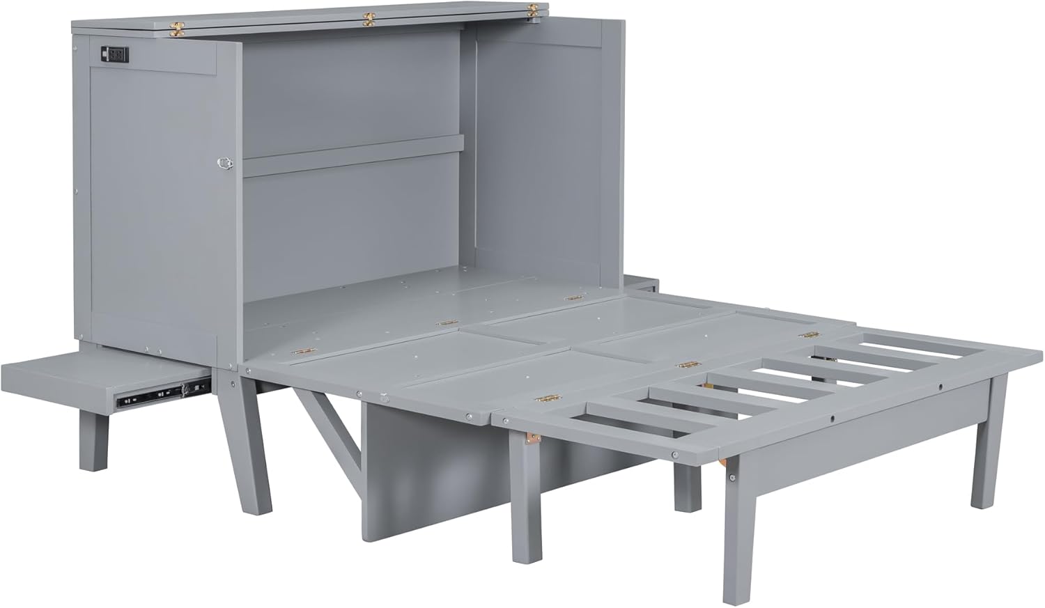 Full Size Murphy Wall Bed with Cabinet and USB Port, Gray E415639