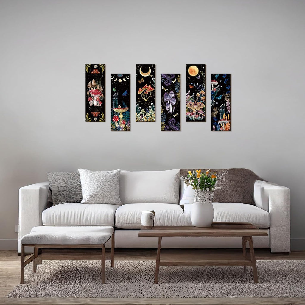 Kigley 6 Pcs Mushroom Wall Decorations Boho Wooden Wall Art W9154