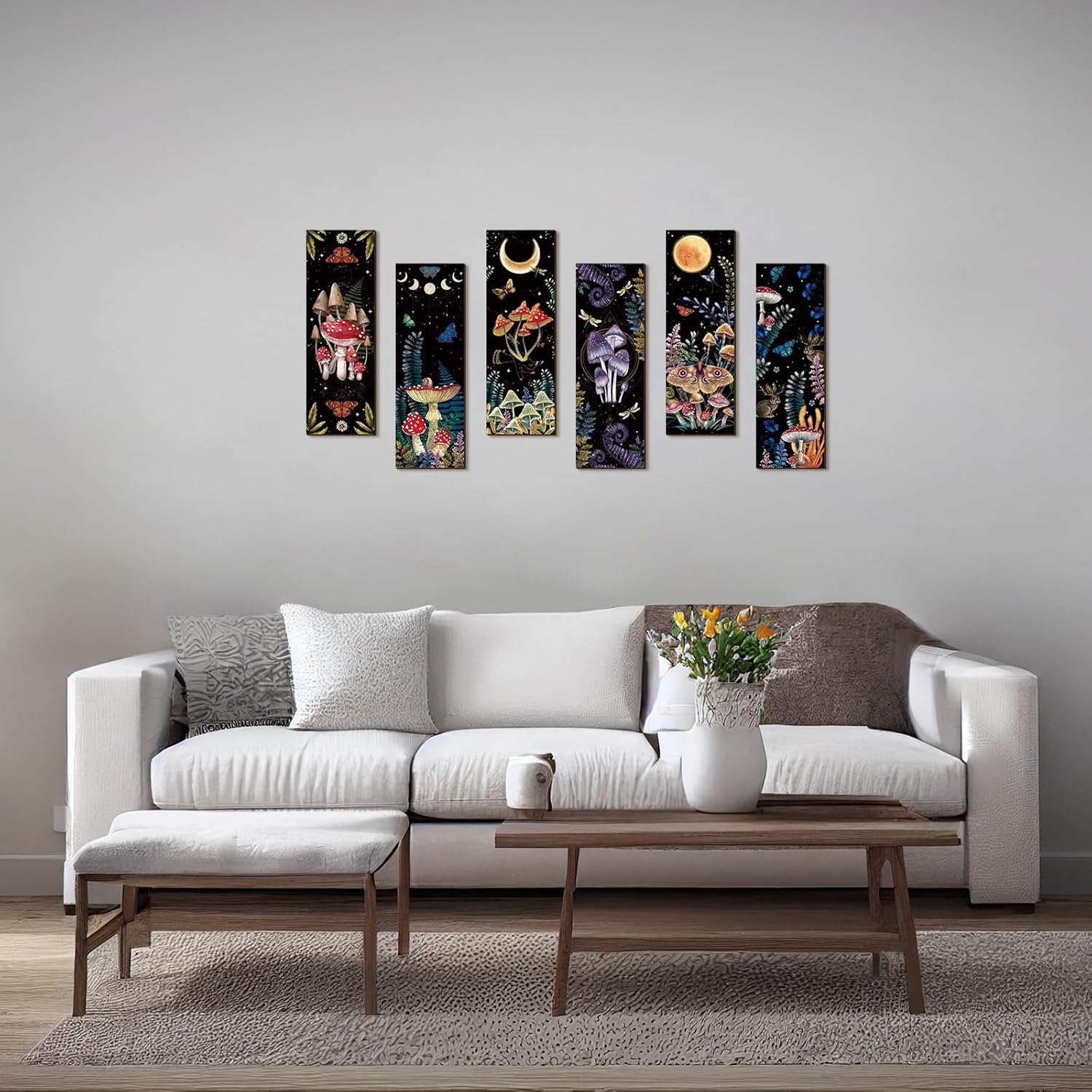 Kigley 6 Pcs Mushroom Wall Decorations Boho Wooden Wall Art W9154