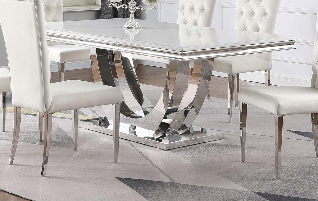 Coaster Home Furnishings Kerwin Rectangular Faux Marble Dining Table, White and Chrome N40979