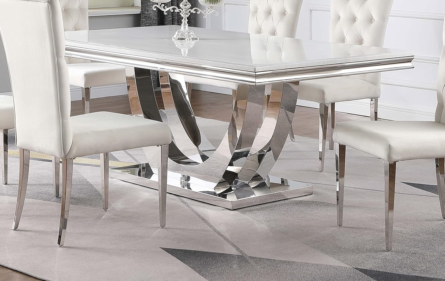 Coaster Home Furnishings Kerwin Rectangular Faux Marble Dining Table, White and Chrome N40979