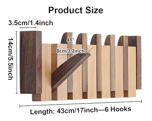 Wood Coat Rack Wall Mount with 6 Magnetic Hooks R7872