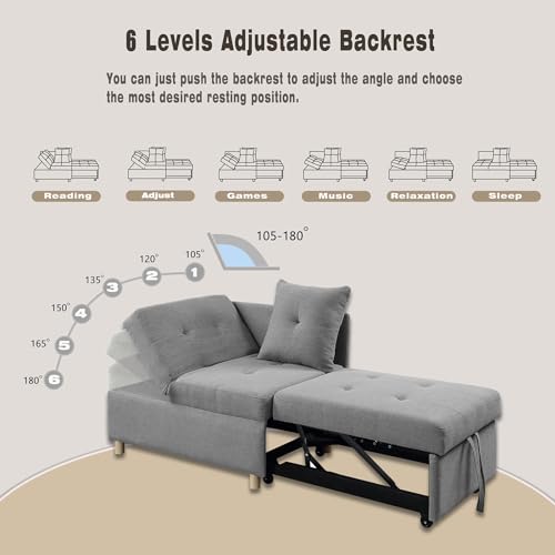 4-in-1 Convertible Sofa Bed L-Shaped Couch with Adjustable Backrest, Grey D131794