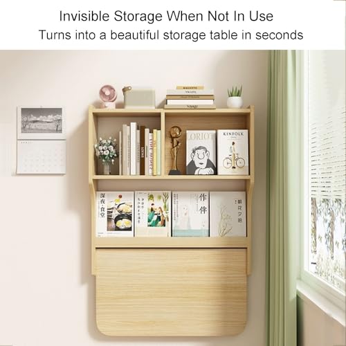 Wall Mounted Drop-Leaf Table with Storage Shelves, Brown F88595