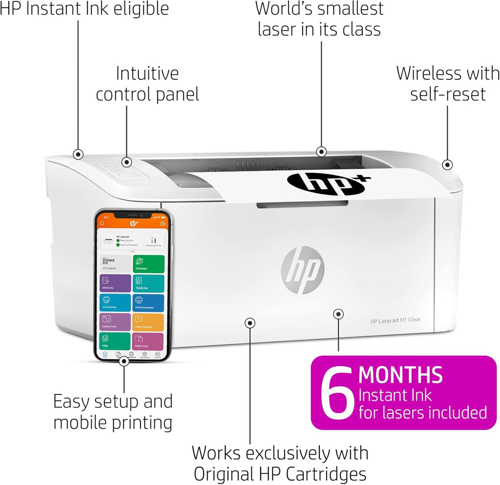 HP LaserJet M110we Wireless Black and White Printer with HP+ and 6 Months Instant Ink J631794