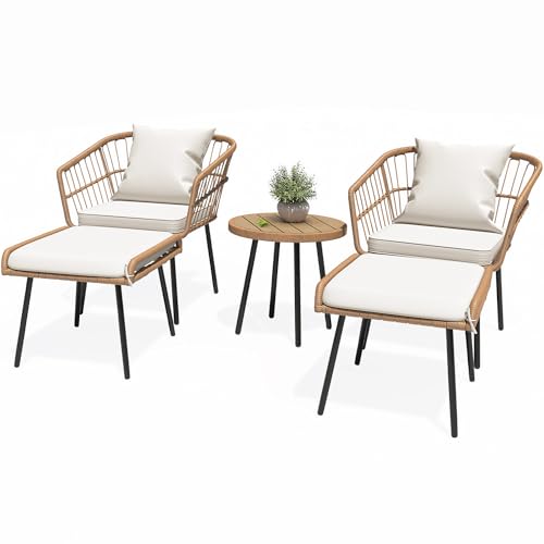YITAHOME 5-Piece Outdoor Wicker Patio Bistro Set with Footrest and Coffee Table, Black D6223