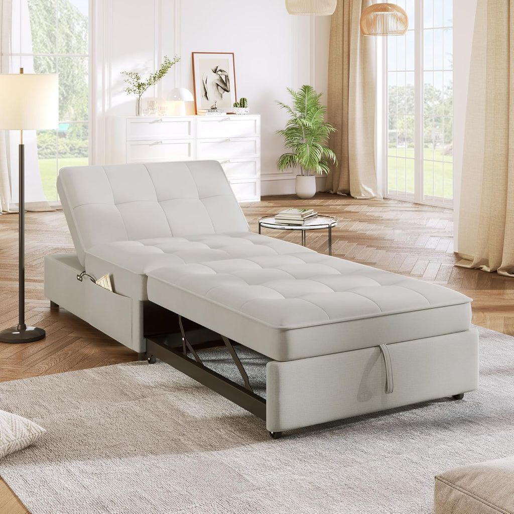 4-in-1 Convertible Sofa Bed with Adjustable Backrest and USB Port, White M282