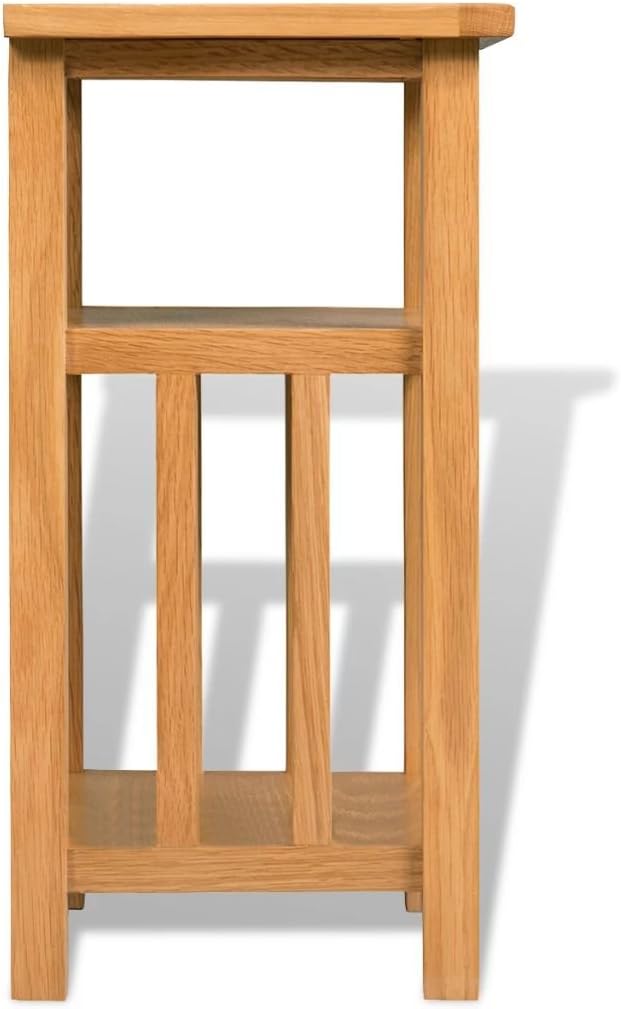 Nightstand with Magazine Shelf, Sturdy Oak Wood End Table W3083
