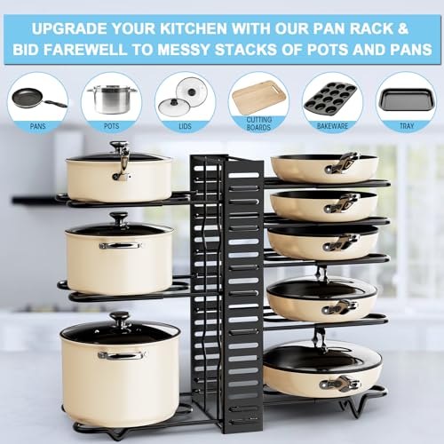 Pots and Pans Organizer Rack for Cabinet, 8-Tier Adjustable Heavy-Duty Storage C72310