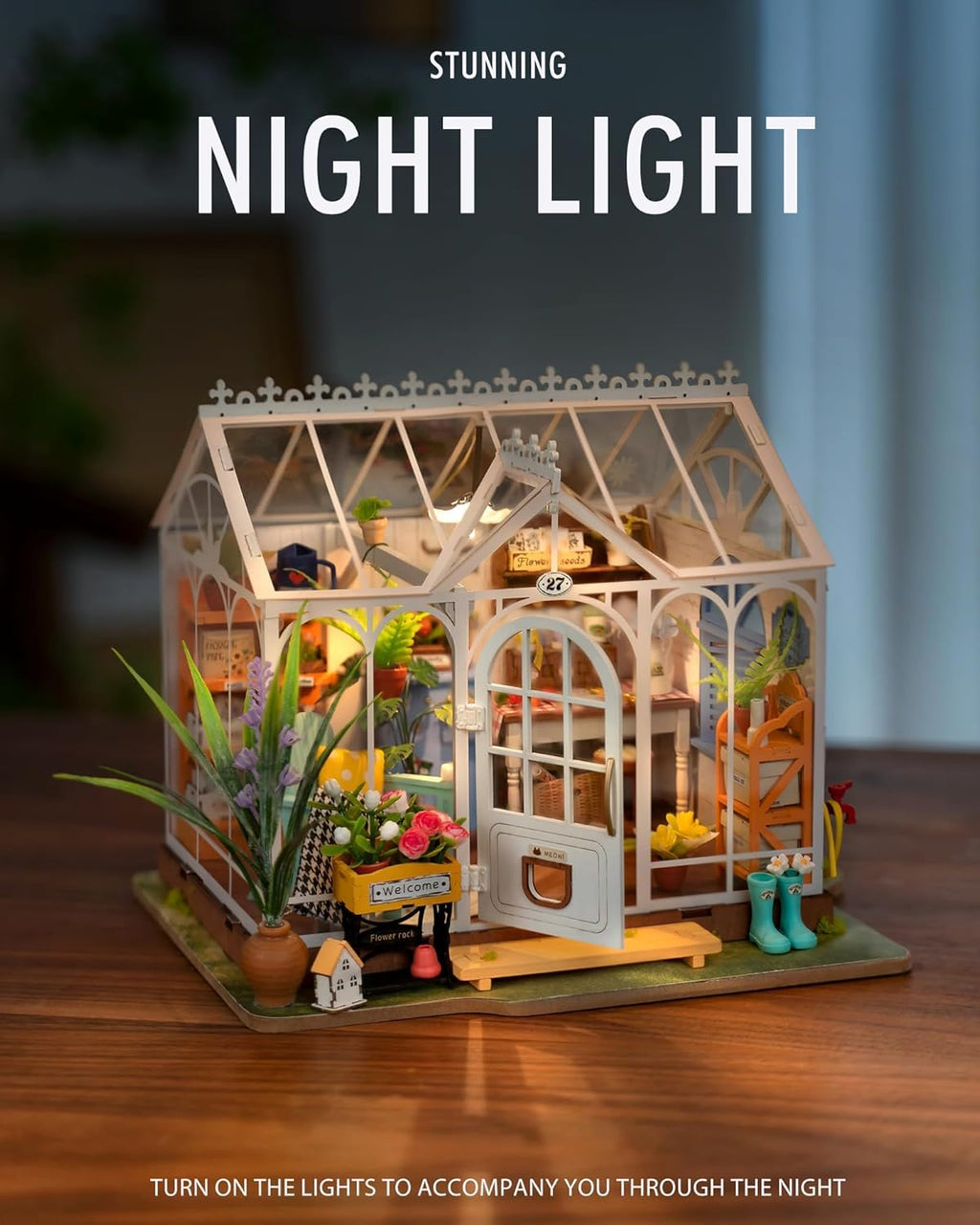 Rolife DIY Miniature House Kit for Adults, Greenhouse Dollhouse Building Set W514