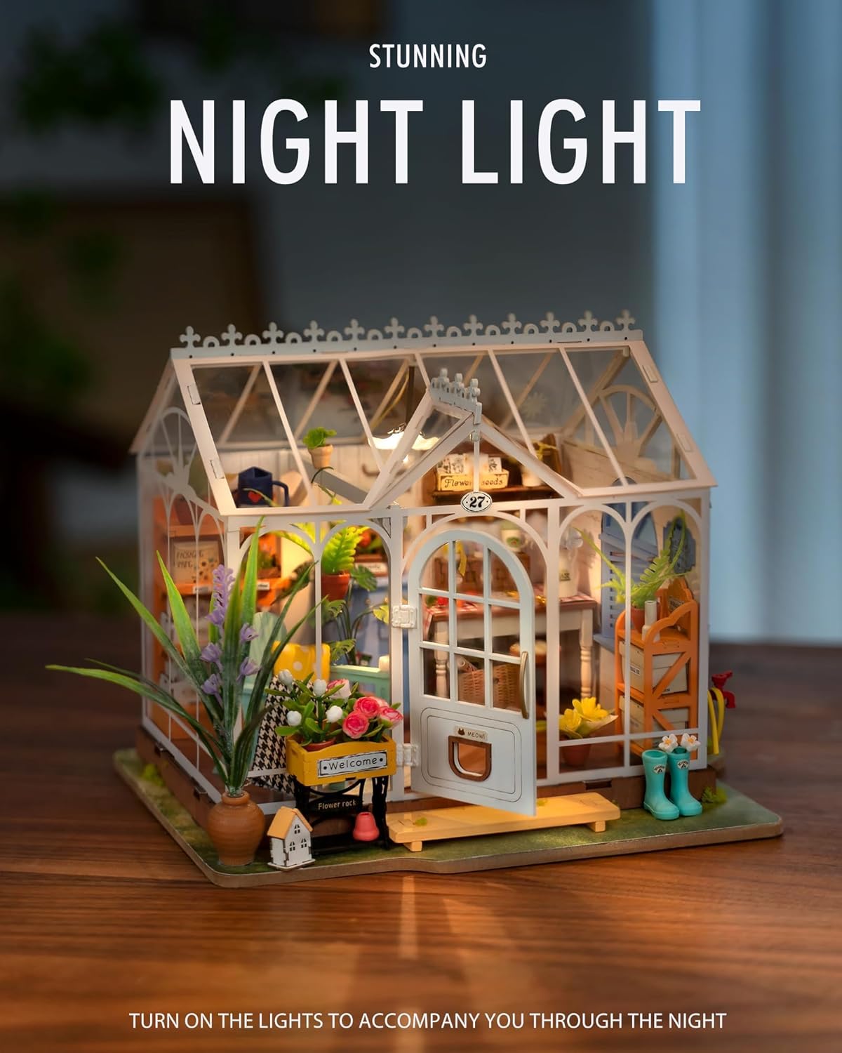 Rolife DIY Miniature House Kit for Adults, Greenhouse Dollhouse Building Set W514