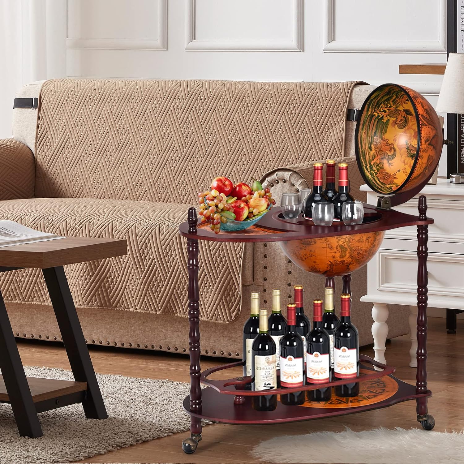 Goplus Globe Bar Liquor Cabinet with Wheels F67900