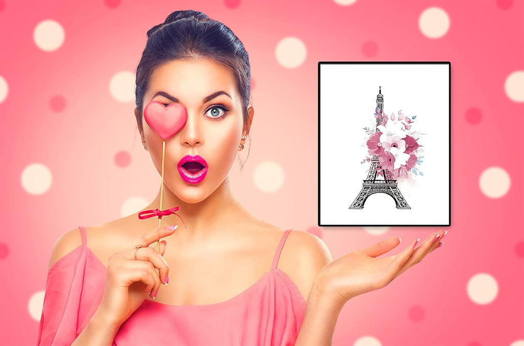DRBLUEB Pink Flower Perfume Paris Wall Art Prints Set of 9 Unframed Y743571
