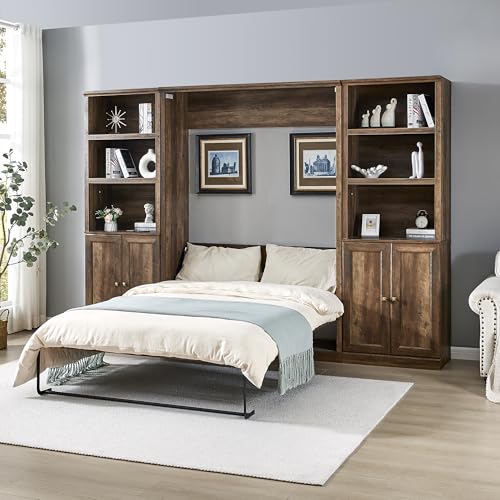 Modern Wooden Murphy Bed Queen - Folding Wall Bed for Guest Room, Study, Office P65985