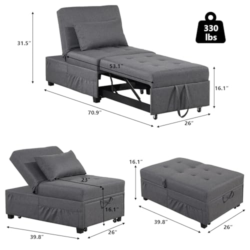 Convertible Sofa Bed 4-in-1 Sleeper Chair with Pillow, Dark Gray L20460