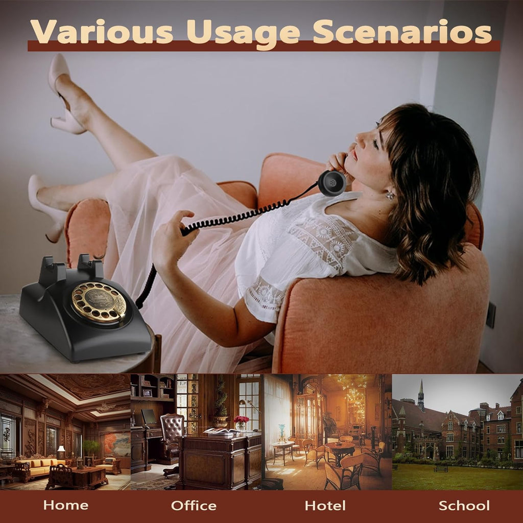 Sangyn Retro Rotary Landline Phone with Mechanical Ringer, Volume Control, Corded S2292