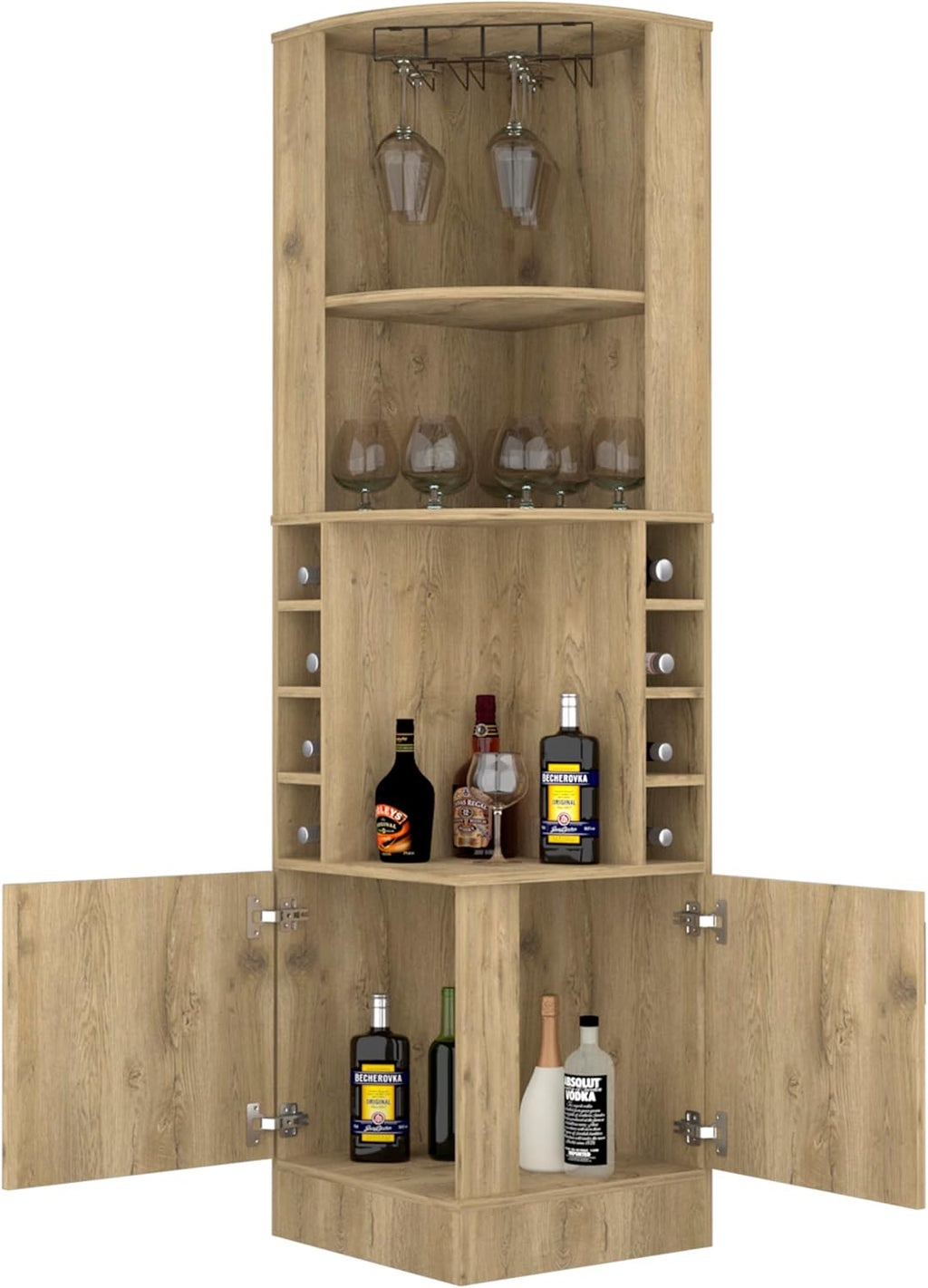 Corner Bar Cabinet with Wine Storage, Aged Oak K739
