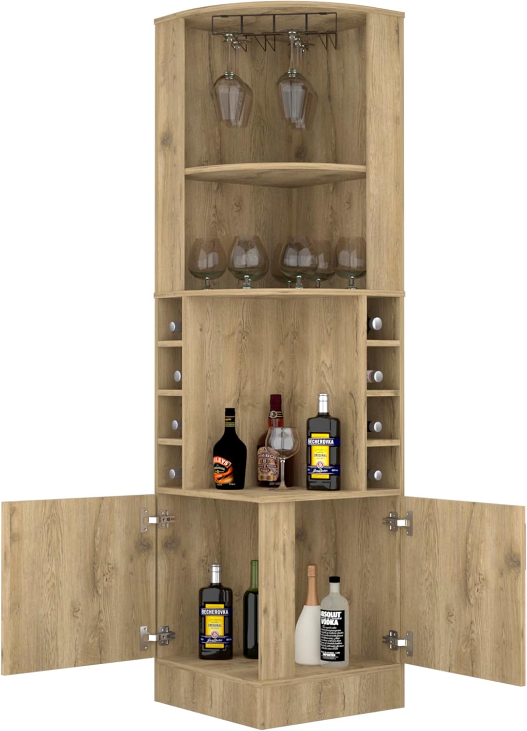 Corner Bar Cabinet with Wine Storage, Aged Oak K739