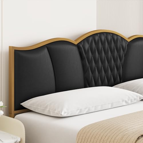 King Bed Frame with Headboard, Faux Leather, Tufted, No Box Spring Needed A8278