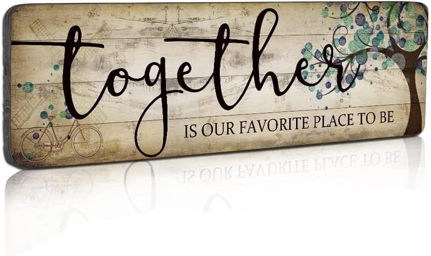 Family Wall Art Decor Inspirational Quotes Wall Hanging Sign-Together is Our Favorite Place to Be-Motivational Home Wall Art Decor Wood Plaque Sign 16"x5"