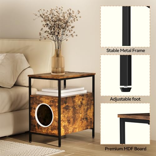 Wood Cat End Table with Charging Station for Living Room H7364
