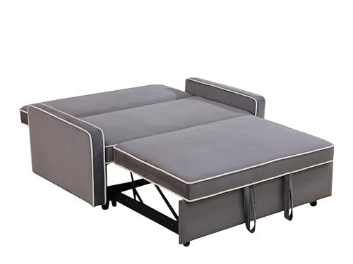 3 in 1 Convertible Sleeper Sofa Couch with Pullout Bed, Grey F8358