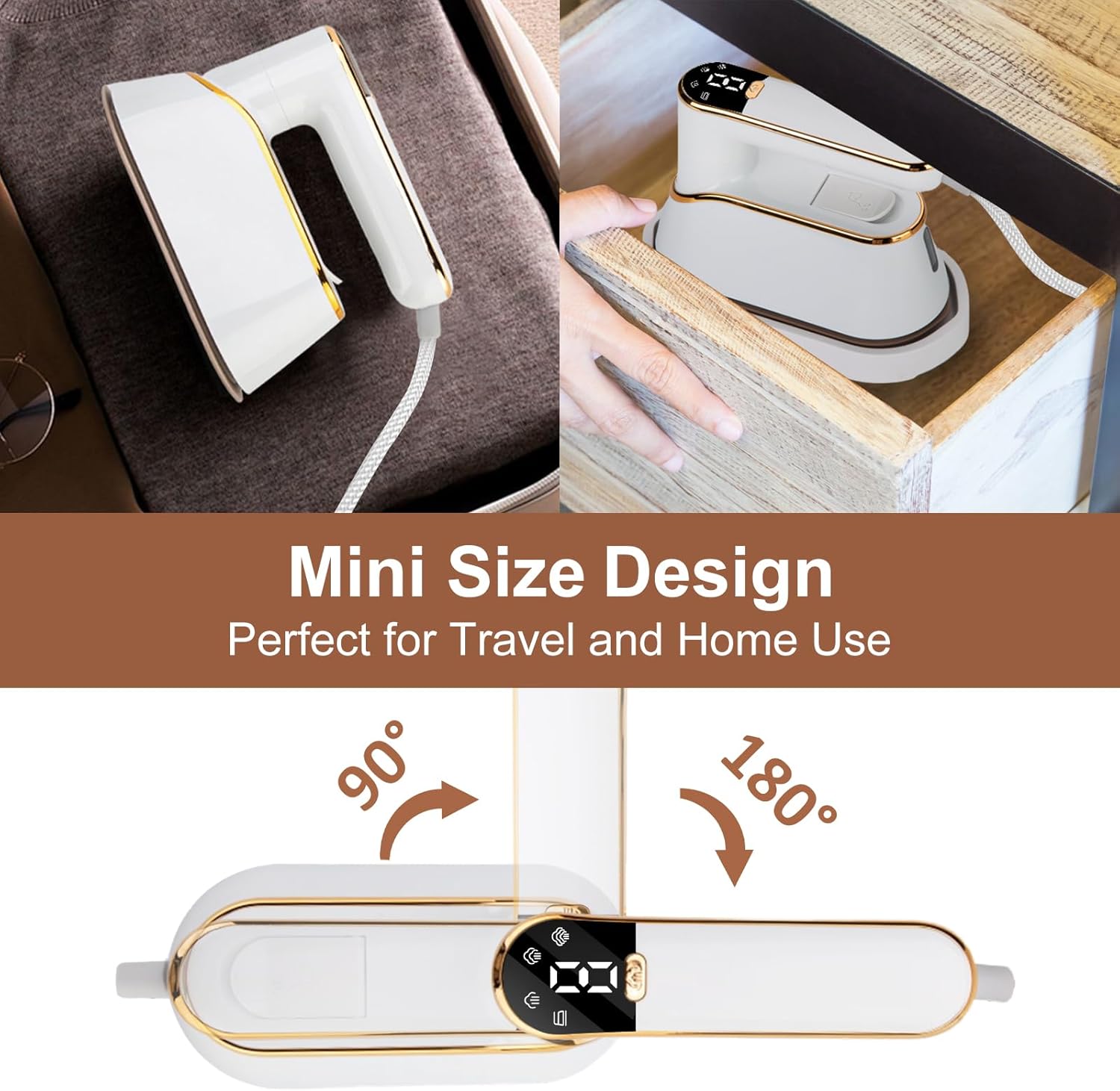 Portable Travel Steamer for Clothes, 1300W Handheld Iron with LCD Screen J8164