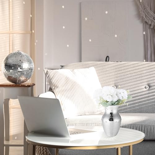 Layhit 2 Pcs 8 Inch Mosaic Glass Mirror Disco Ball Vase (Navy Blue) M651