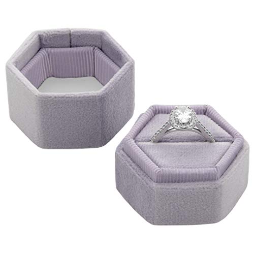 Koyal Wholesale Hexagon Velvet Wedding Ring Box, 1 Slot Velvet Ring Box Holder, Wedding Ring Boxes for Ceremony, Proposal, Engagement, Ring Bearer, Lilac