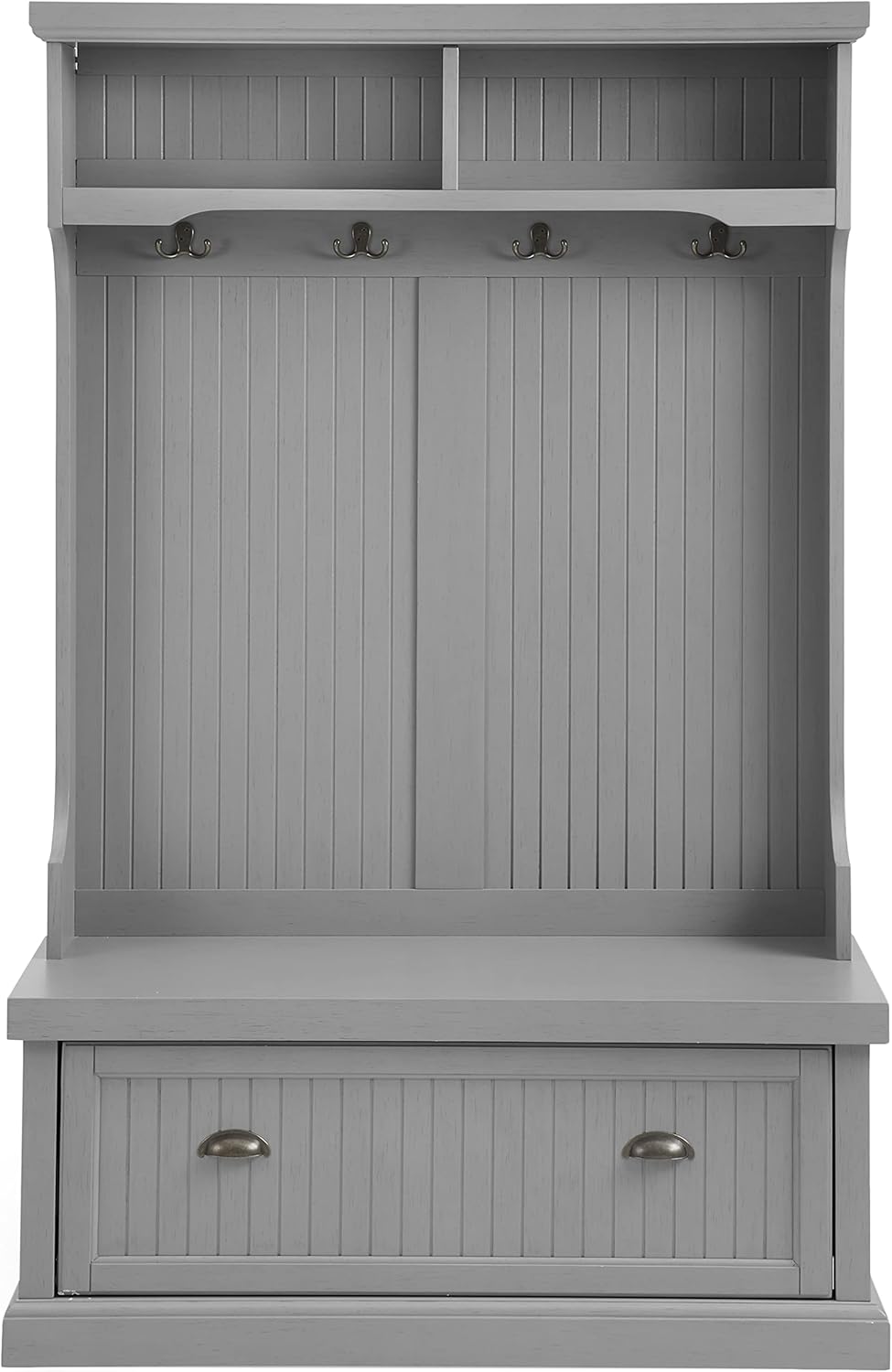 Crosley Furniture Seaside Hall Tree with Coat Rack and Shoe Cabinet, Distressed Gray B83567